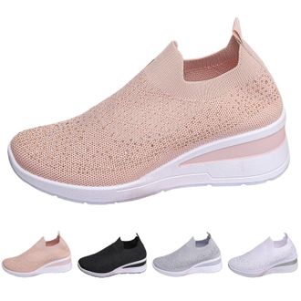 Generic Womens Slip on Sock Sneaker Glitter Rhinestone Jazz Latin Dance Mesh Shoes Fashion Walking Bling Sneakers for Women Casual Sport Breathable Orthopedic