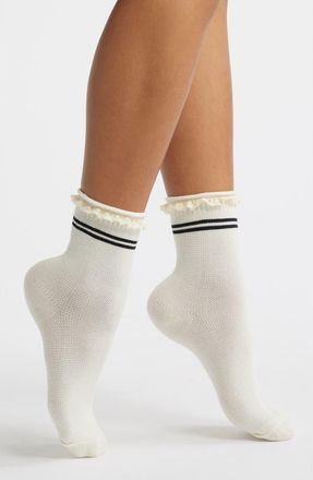 Stems Pointelle Knit Stripe Quarter Socks in Ivory at Nordstrom