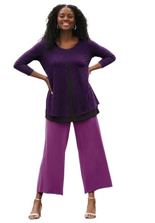 Jessica London Crew Neck Double Layered Tunic in Purple Black Geo at Nordstrom, Size 1X