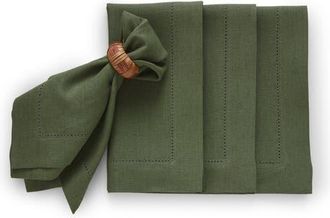 Solino Home Linen Dinner Napkins Set of 4, 20 x 20 Inch for Dining Table, Holiday and Everyday Table Decor - Medium Weight Hemstitch in Desert Green