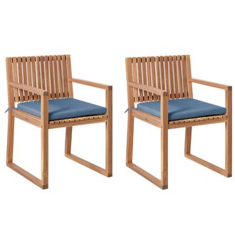 Beliani Conjunto De 2 Sillas De Jard&iacute;n R&uacute;stico Con Cojines Madera De Acacia Certificada Tela Marr&oacute;n Y Azul Sassari Premium