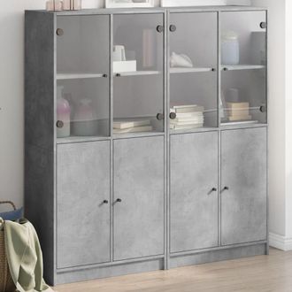 Berkfield Home Bookcase with Doors Concrete Grey 136x37x142 cm Engineered Wood | Size: 136 x 37 x 142 cm