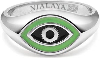 Nialaya Evil Eye Signet Ring in Silver /Green Eye at Nordstrom, Size 12