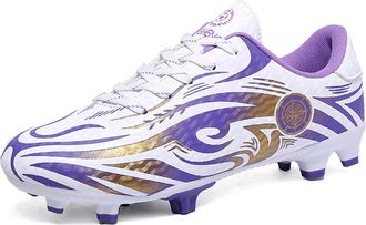 Generic Mens Stylish Lightweight Football Shoes - Breathable Wear-Resistant Soccer Shoes - Low-top Training Football Sneakers (Purple-Long Spike,8.5)