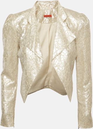 Alice & Olivia Alice + Olivia Cream Metallic Lace Open Front Crop Jacket