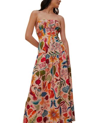 Farm Rio Farm Rio Bright Farm Beige Strapless Linen-Blend Maxi Dress