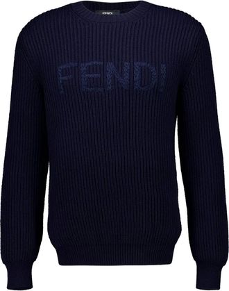 Fendi Maglione con logo ricamato - Blu