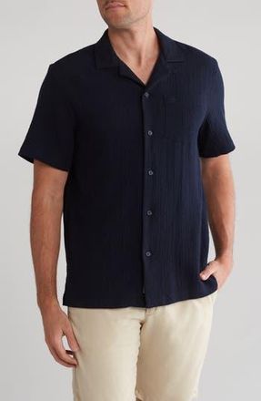 Original Penguin Cotton Gauze Short Sleeve Button-Up Camp Shirt in Dark Sapphire at Nordstrom Rack, Size Xx-Large