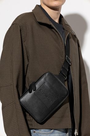 Emporio Armani Leather Shoulder Bag, Mens, Black