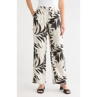 Joie Palm Print Linen Blend Wide Leg Pants in Floating Palm Leaves Print at Nordstrom Rack, Size X-Small