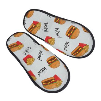 Generic Warm House Slipper Hamburger Chips Cotton Slipper Lightweight Ladies Slippers for Bedroom Travel Ladies M
