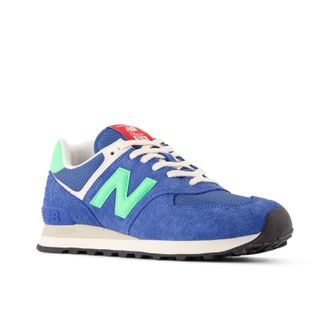 New Balance Sneaker NEW BALANCE 574, Damen, Gr. 41,5, blau (blau agate, lime leaf), Leder, Textil, mehrfarbig, Schuhe Sneaker