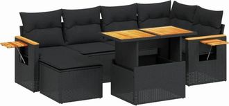 vidaXL Set De Comedor De Jard&iacute;n 7 Pzas Y Cojines Rat&aacute;n Sint&eacute;tico Negro Vidaxl