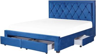 Beliani Letto in velluto blu con contenitore 180 x 200 cm Lievin