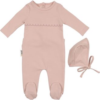 Maniere Embroidered Yoke Footie & Hat Set in Powder Pink at Nordstrom, Size 3M
