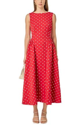 English Factory Dot Sleeveless Flare Midi Dress in Red at Nordstrom, Size X-Small