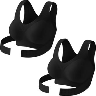 Generic Respectivelk Seamless Breathable Shaping Corrective Support Bra, Front Closure Seamless Back Support Posture (Black,XL)