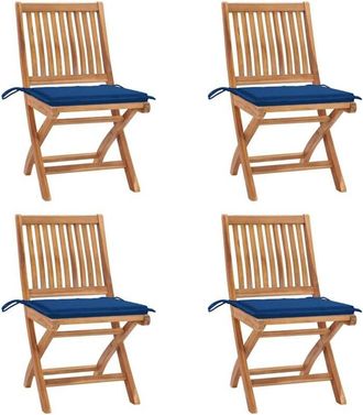 vidaXL Vidaxl - Sillas De Jard&iacute;n Plegables 4 Uds Madera Maciza Teca Con Cojines
