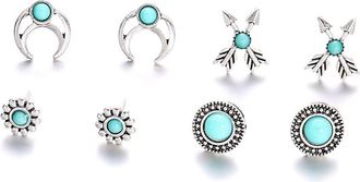 Generic 4Pairs Faux Turquoise Jewelry Ear Stud Earings for Women Party Gift Cr