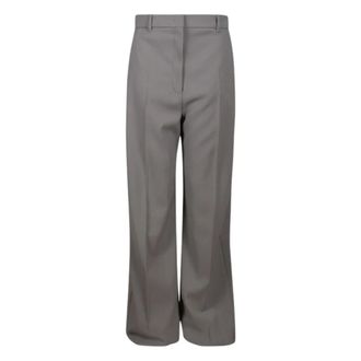 Max Mara Wide Trousers, female, Gray, Size: S Straight Leg Wool Satin Trousers