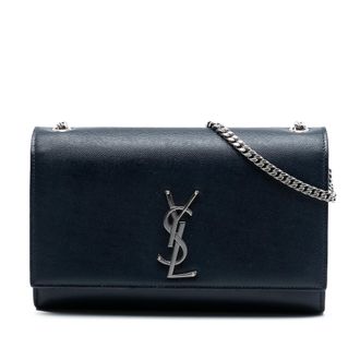 Saint Laurent Pre-owned Womens Medium Grain De Poudre Monogram Kate Crossbody - Dark Blue Leather - One Size