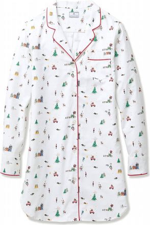 Petite Plume Womens Holiday Town Nightshirt In White Multi