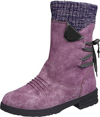 Generic Knee High Boots for Women Winter Waterproof Snow Boots Sweater Knitted Cuff Fashion Wide Fit Side Zipper Warm Comfortable Non-Slip Walking Boot Outdoo