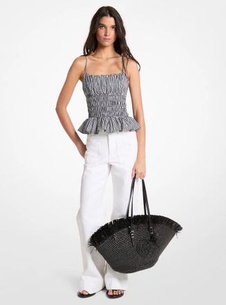 Michael Kors Gingham Cotton Smocked Top