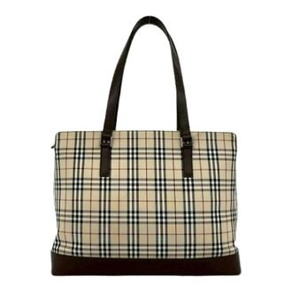 Burberry Pre-owned Tote Bags, female, Brown, Size: ONE SIZE Pre-owned Leather Canvas Tote Bag