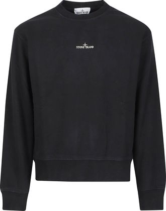 Stone Island Black Print Logo Cropped Cotton Sweatshirt