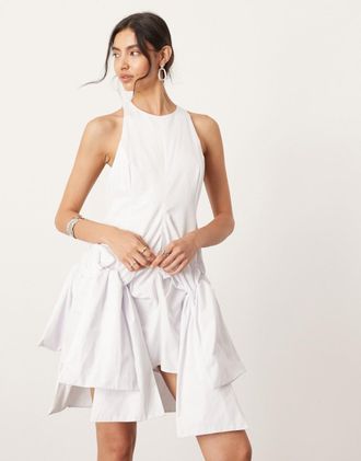 Asos ASOS Edition - Vestito corto bianco con scollo a vogatore e vita scesa con nodo