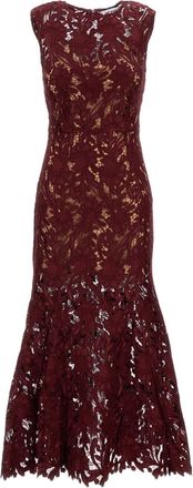 Self Portrait Burgundy Guipure Lace Midi Dress