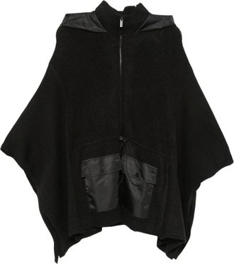 Twinset Jassen, Dames, Zwart, ONE Size, Gebreide Poncho met Capuchon