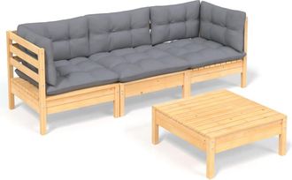 vidaXL Juego De Muebles De Jard&iacute;n 4 Pzas Y Cojines Madera De Pino Vidaxl