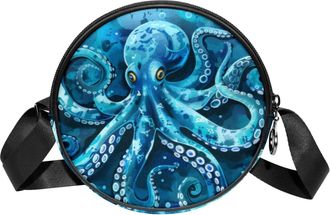 Generic Circle Crossbody Bag for Women, Octopus Small Sling Bag Daypack with Zipper Adjustable Shoulder Straps Casual Ladies Girls Round Purse