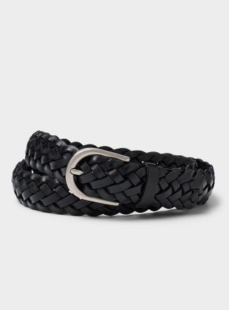 Le 31 Mens Rounded-buckle braided leather belt