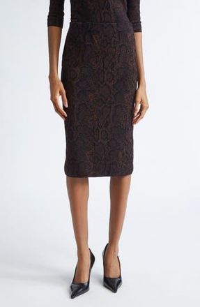 Stella McCartney Textured Snakeskin Jacquard Wool Blend Midi Skirt in Brown/Black at Nordstrom Rack, Size Large