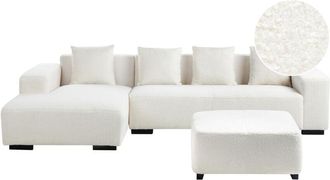 Beliani Beliani - Modern Boucle Corner Sofa with Ottoman Right Hand L-Shaped 4 Seater Throw Pillows White Lungo