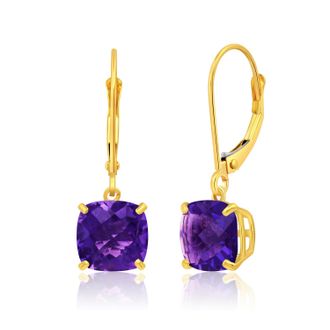 MAX + STONE 14k Solid Yellow Gold Gemstone Dangle Leverback Earrings (8mm)