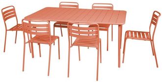 Sweeek 6-8 seater rectangular steel garden table set with 6 chairs Tomette pink 160x90x72.5 cm - Amelia