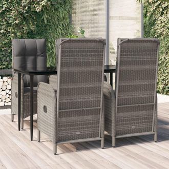 vidaXL Set Comedor Jard&iacute;n 5 Pzas Y Cojines Rat&aacute;n Sint&eacute;tico Negro Gris Vidaxl