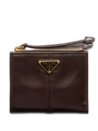 Prada triangle-logo leather wallet - Brown