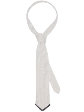 Brunello Cucinelli rib knit tie with monili - women - Silk/Cashmere/Eco Brass/Virgin Wool - One Size - White
