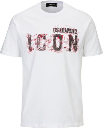 Dsquared2 Mens T-Shirt Icon Scribble Cool Fit Tee - White Cotton - Size X-Large