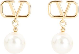 Valentino Garavani Golden VLogo Signature Pearl Earrings