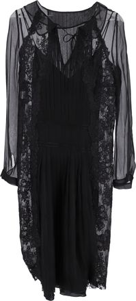 Alberta Ferretti Alberta Ferretti kanten geplooide midi-jurk van zwarte zijde