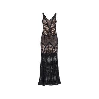 Blumarine Lange Jurk van Getextureerd Katoen - Dames - Maxi kleedjes - Zwart - S - Katoen - Kleedjes