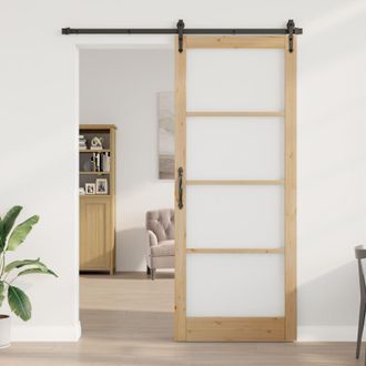 Berkfield Home Interior Door with Glass ORKDAL 93x232x4 cm Solid Wood Pine in Beige | Size: 93 x 232 x 4 cm
