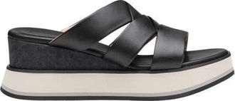 Johnston & Murphy Colleen Platform Wedge Slide Sandal in Black Nappa Leather at Nordstrom, Size 8.5