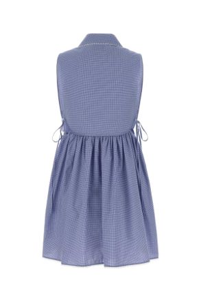 Miu Miu Womens Embroidered Cotton Mini Dress Biancoazzurro Exterior: Abiti